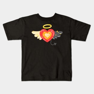 Cute Kawaii Angel Wing and Demon Wing Hearts with Halo Kids T-Shirt